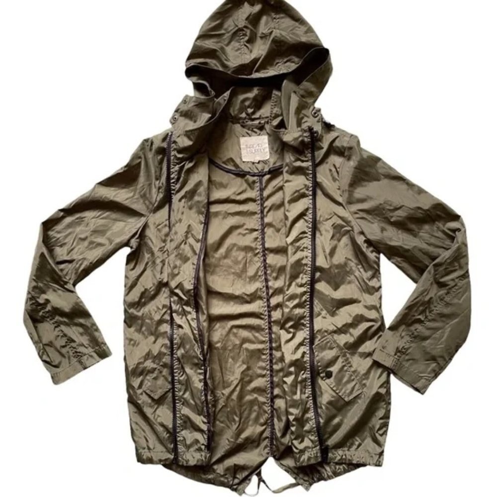 Thread & Supply Womens WindbreakerJacket Full Zip Hooded Army Green Size S